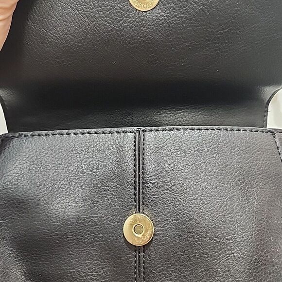 Sole Society Black Crossbody Bag Faux Leather Suede Flap Gold Chain - Picture 4 of 9